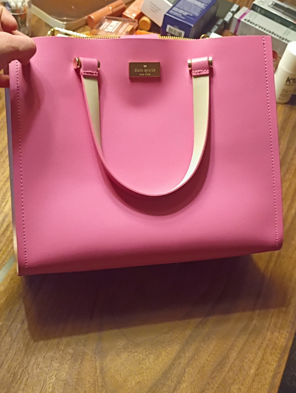 kate spade Bright Pink Tote with Cream Handles
